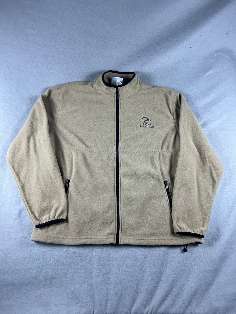 Ducks Unlimited Fleece Jacket Men XL Beige Full Zip Outdoors Warm Winter Sweater